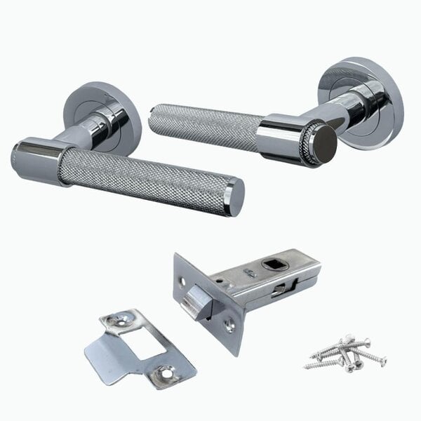 EDH Door Hardware Knurled Polished Chrome Door Handles – Internal Lever Handle Packs with Fixings