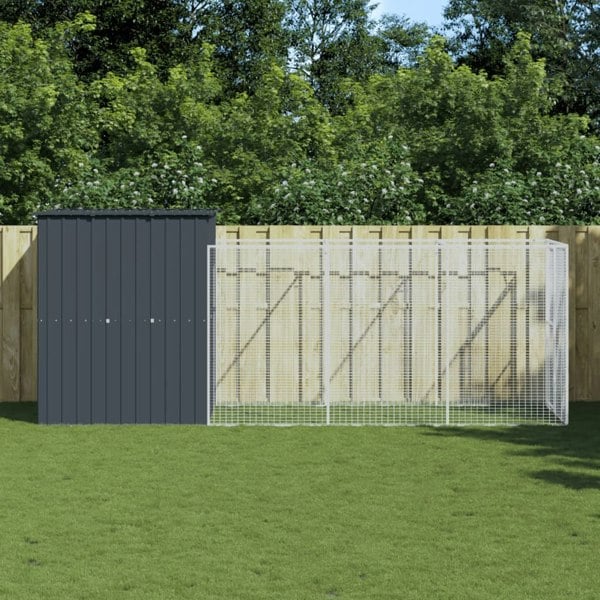 Berkfield Dog House with Run Anthracite 165x455x181 cm Galvanised Steel