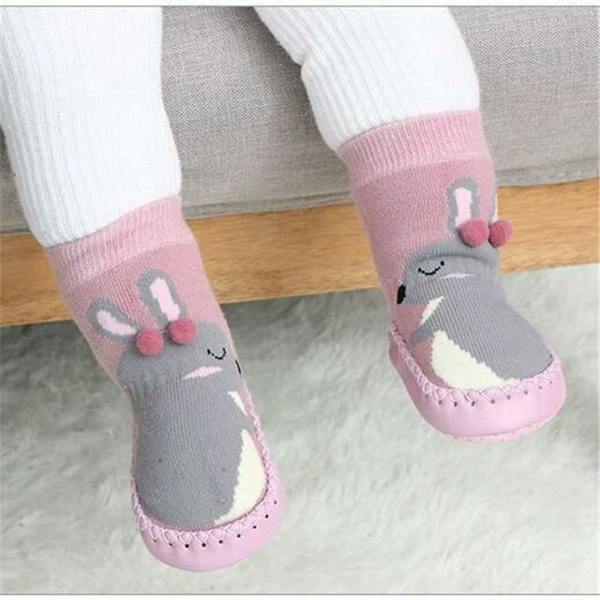 ATEK Baby Anti-Slip Crib Shoes Slipper Socks Pink 0-6 Months 12cm