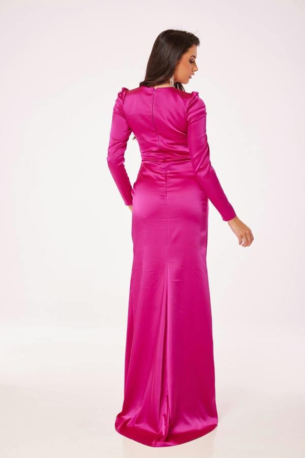 LuvForever Fuschia Long Sleeve Side Slit Maxi Dress