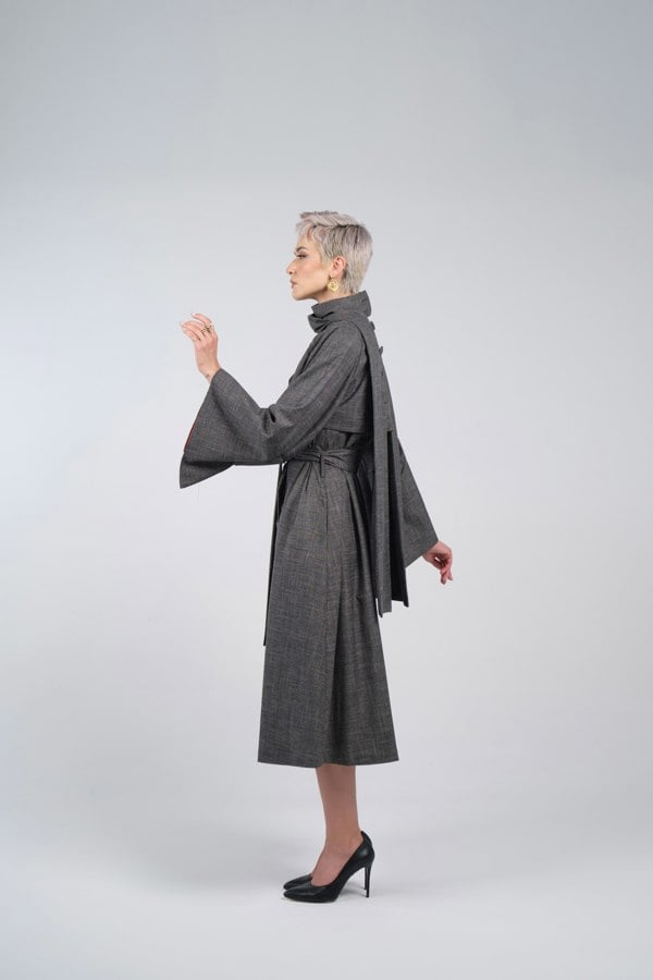 FAMIUO Shawl Two Pieces Trenchcoat - Grey