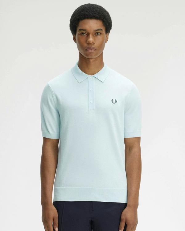 Fred Perry Mens Cotton Knitted Shirt - Light Ice R30 | CHO | Designer Mens Short Sleeve Polo Shirts