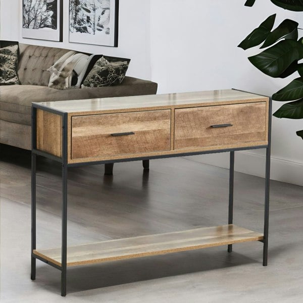 Rafaelo Mobilia Industrial Console Table With 2 Drawers & Storage Shelf