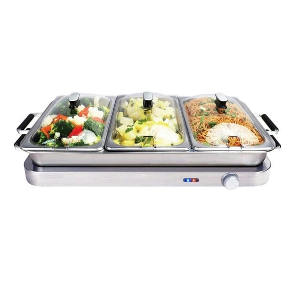 Callow Premium Large Buffet Warmer & Server Hot Plate - 3 x 2.5lt capacity and Keep Warm