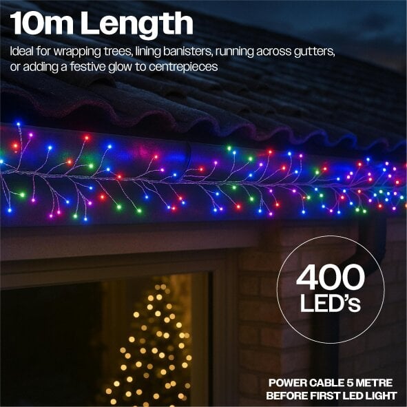 Scotts of Stow Xmas Haus Mini Cluster Light Smart RGB 10m Silver Wire  Hello Fairy App Control and Handheld Remote Control