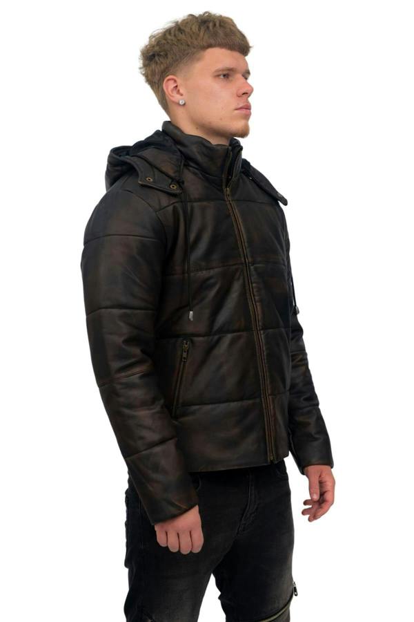 Infinity Leather Mens Puffer Leather Bomber Jacket-Augsburg
