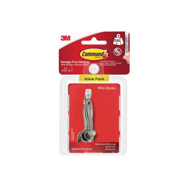 Command White Mini Hooks - Multi Colour - 