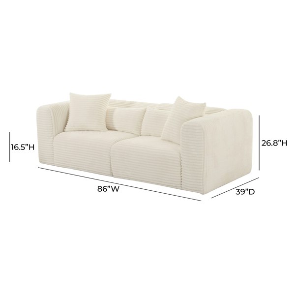 Furniture Edit Tarra Fluffy Oversized Cream Corduroy Modular Loveseat