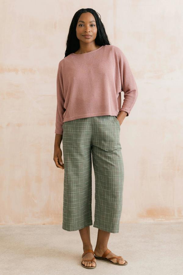Lily & Me Greta Checked Cotton Cropped Trousers Green