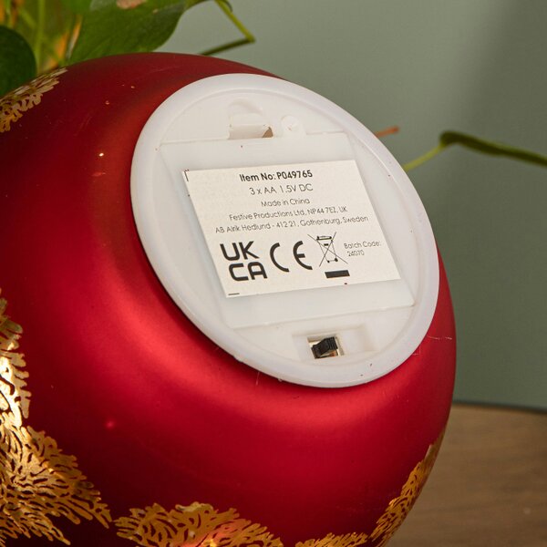 Samuel Alexander 15cm Battery Operated Light up Santa Glass Ball in Red with Warm White LEDs