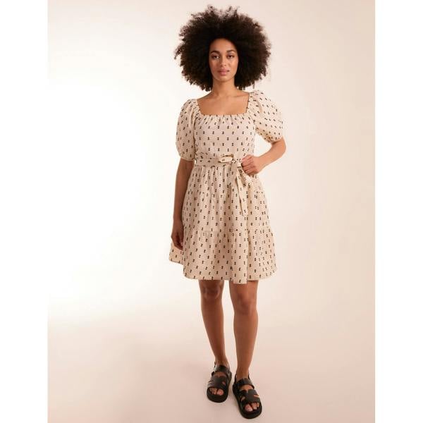 Blue Vanilla Dobby Spot Milkmaid Mini Dress