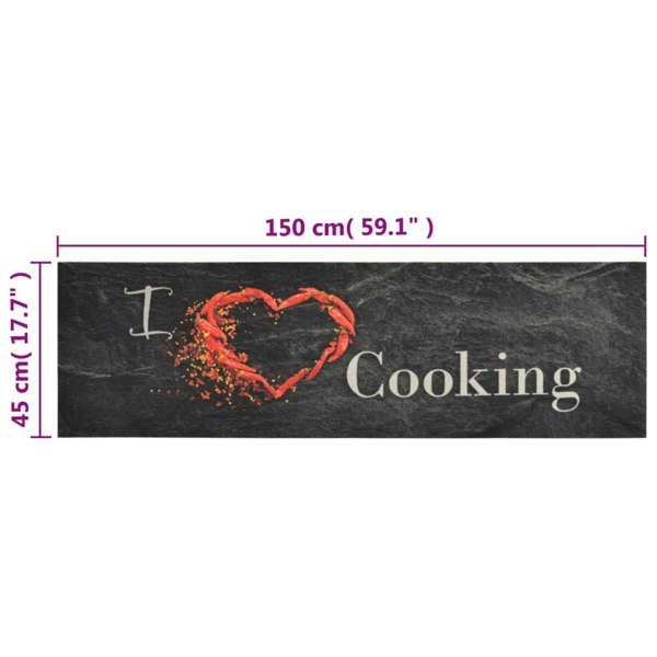 Berkfield Kitchen Rug Washable Cooking Black 45x150 cm Velvet
