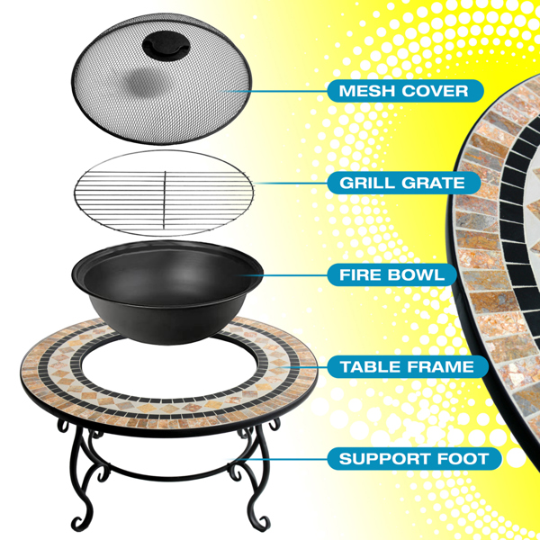 Centurion Supports Fireology BELUGA Opulent Garden and Patio Round Heater, Fire Pit, Brazier, Coffee Table, Barbecue and Ice Bucket - Marble Finish