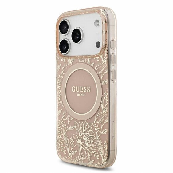 Guess IML Flowers Electro Pearl Strap MagSafe Case for iPhone 17/18 Pro Max 6.9" Pink - GUHMP18XHCPOFPP