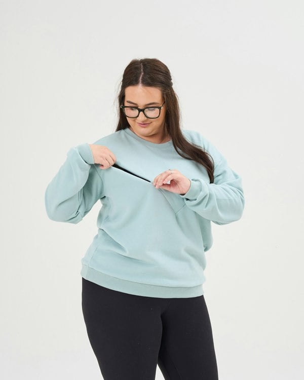 Pretty Mama Essential Oversized Breastfeeding Sweatshirt - Seafoam Green