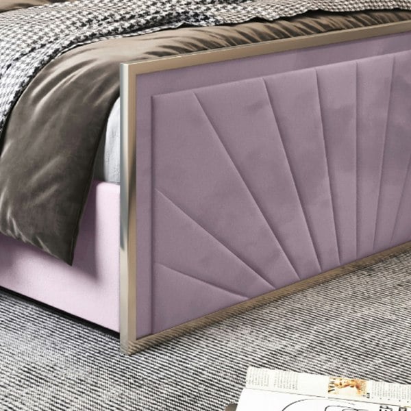 Casa Magna Roxy Upholstered Soft Velvet Metal Bed Frame - Pink