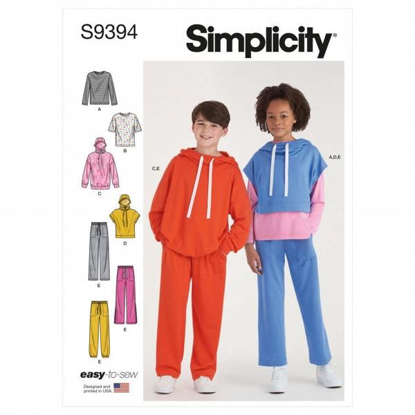 Simplicity Sewing Pattern 9394, Hoodies, Trousers, Tops for Kids, A (XS-S-M-L-XL) - Easy