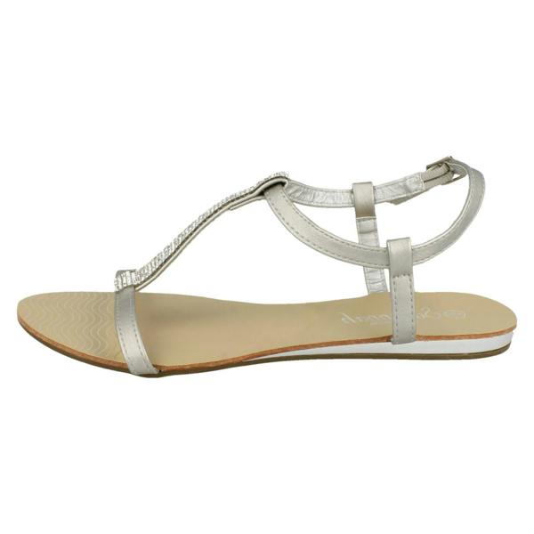 Savannah Ladies Savannah Flat T Bar Diamante Trim Casual Sandal