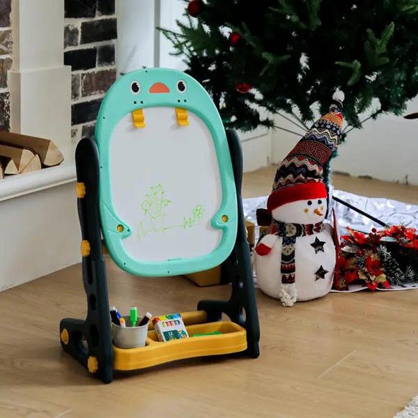 Dyzi Magnetic Penguin Kids Drawing Board Easel Art Set with Markers & Games
