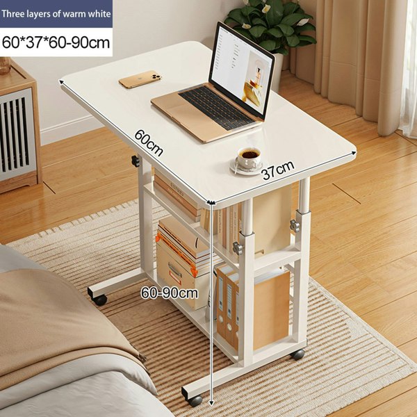 Living and Home 3-tier Height Adjustable Mobile Table Overbed Desk with Shelves Wheels
