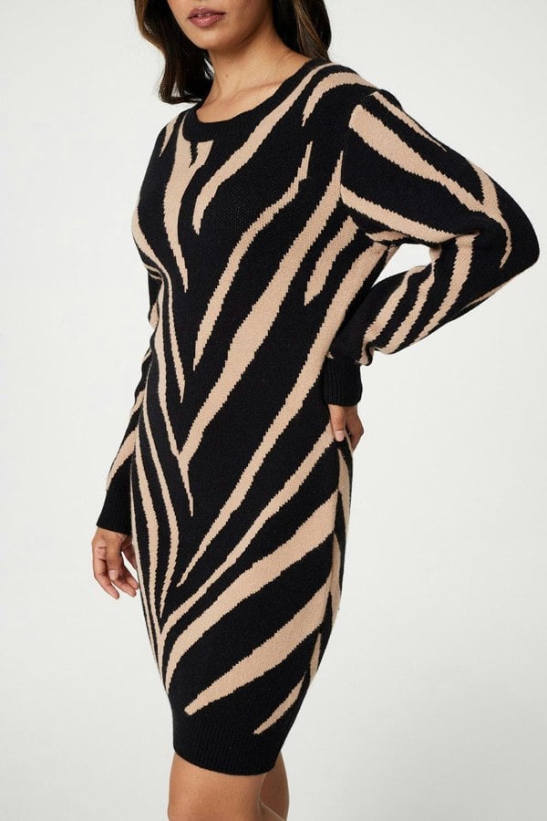 Black | Animal Print Short Knit Dress