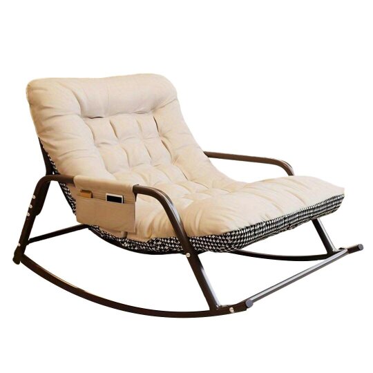 Havendro Modern Rocking Lounge Chair Two-Seater Nordic Reversible Cushion Soft Fabric - beige - Metal ，Fabric