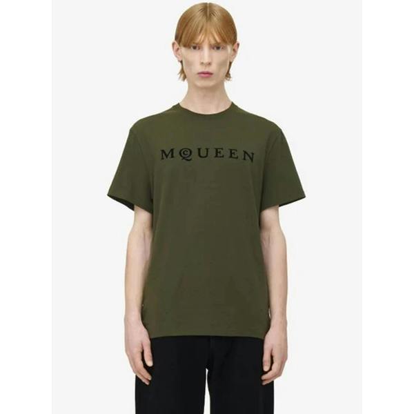 Alexander Mcqueen Flocked Logo T-Shirt   in  Green