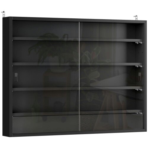 Wyld Haus Velura Wood And Glass Black 5 Tier Wall Display Cabinet With Adjustable Shelves 60 x 80 cm