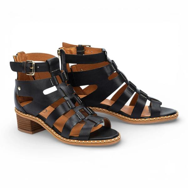Pikolinos Blanes - Women's Black Leather Block-Heel Sandals
