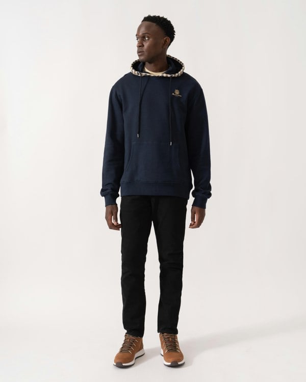 Aquascutum Mens Club Check Hoodie Fleece - Navy 11