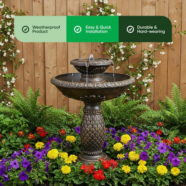 Gardenwize Solar Bird Bath – Imperial Bird Bath Fountain with LED Lights & Battery Backup
