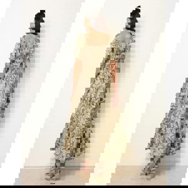 Blue Vanilla Large Floral Printed Square Neck Puff Sleeve Dress