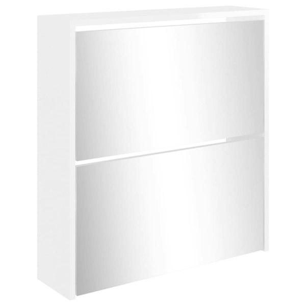 Berkfield Shoe Cabinet with Mirror 2-Layer High Gloss White 63x17x67 cm