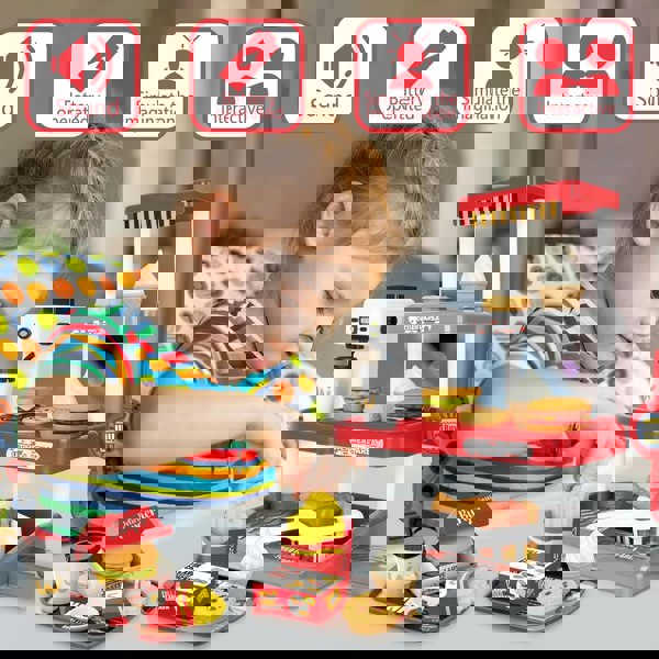 deAO Toys 71Pcs Kids Fast Food Playset Caterer Kitchen Toy Set