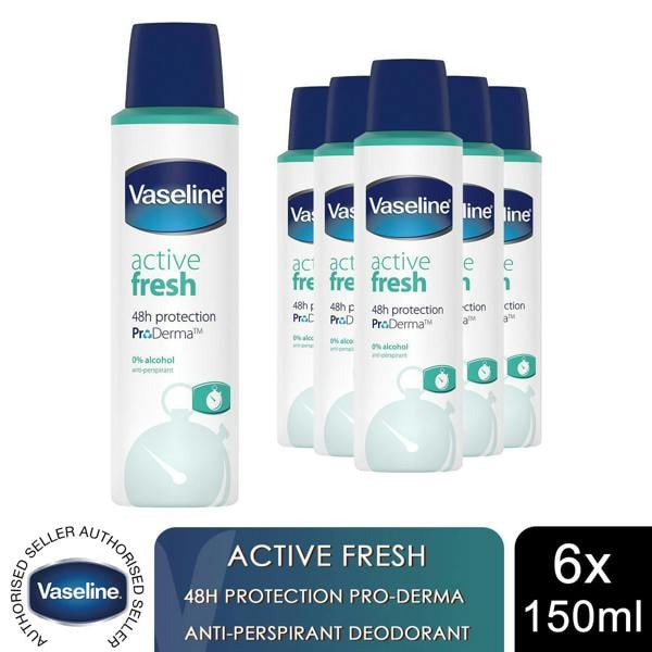 Vaseline 24H Protection  ProDerma Anti-Perspirant, Active Fresh, 6 Pack, 150ml