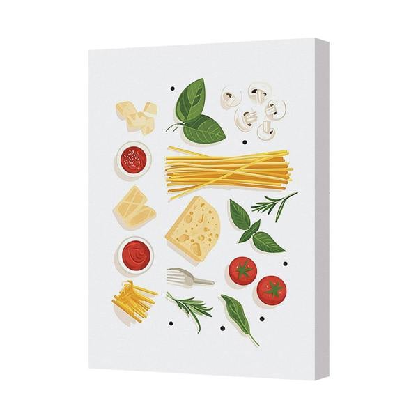 Benjamin Tate Design Contemporary Pasta Ingredients Canvas Art Print for Kitchen Decor