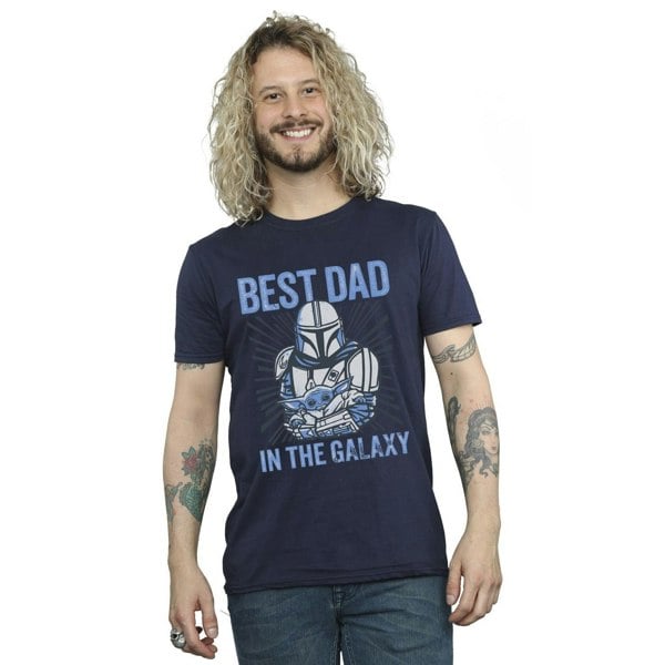 Star Wars Mens Mandalorian Best Dad Galaxy T-Shirt - Navy Blue