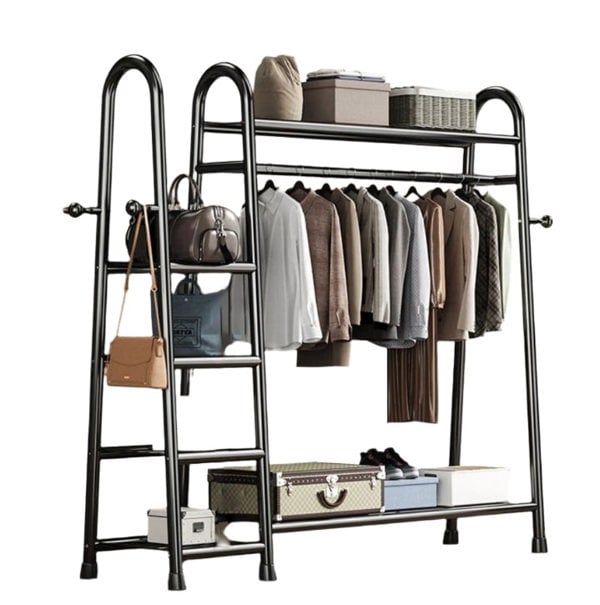Modcraft Heavy Duty Double Clothes Rail Rack with Bottom Storage Shelves & Hooks