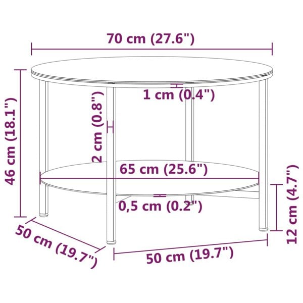 Berkfield Tea Table Black and Transparent 70 cm Tempered Glass