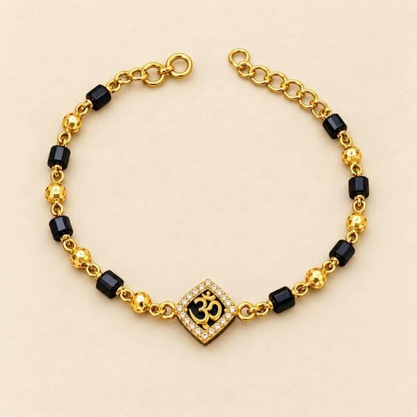 The Colourful Aura Gold Plated Black Bead Om Zircon Centre Charm Kids Nazaria Bracelet