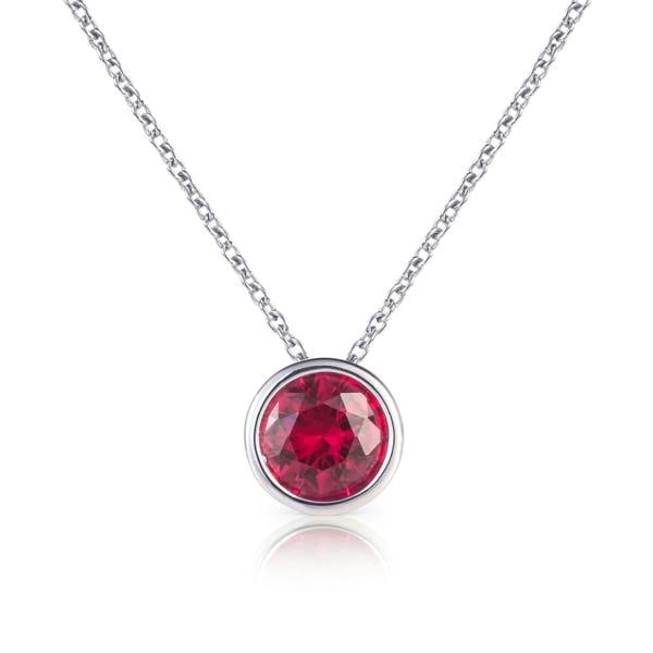 namana 925 Sterling Silver Red Solitaire Bezel Set Pendant Necklace for Women