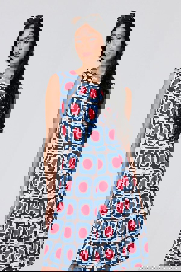 Blue | Abstract Print Sleeveless Knee Length Dress