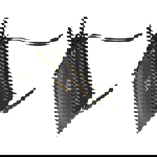 Assots London 'SUSAN' Black Croc Real Leather Rectangle Box Crossbody Bag