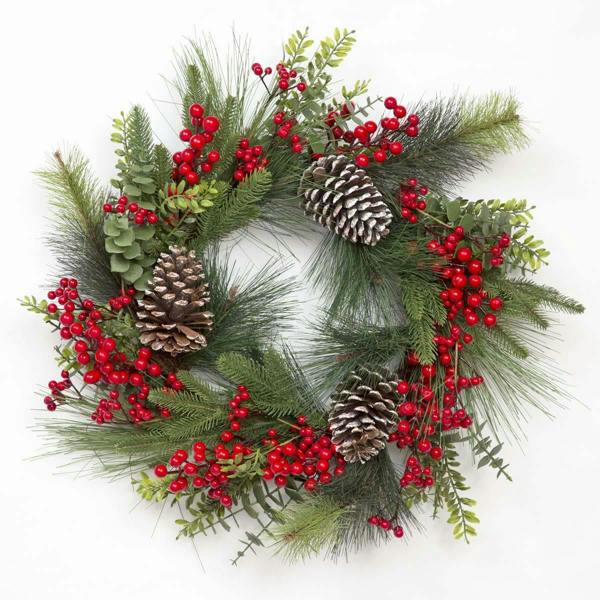 60cm Red Berry and Pine Cone Artificial Wreath for Front Door, Wall or Indoor Seasonal Display image 5