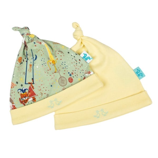 Luca and Rosa Showman Print Green & Yellow Baby Hat Set