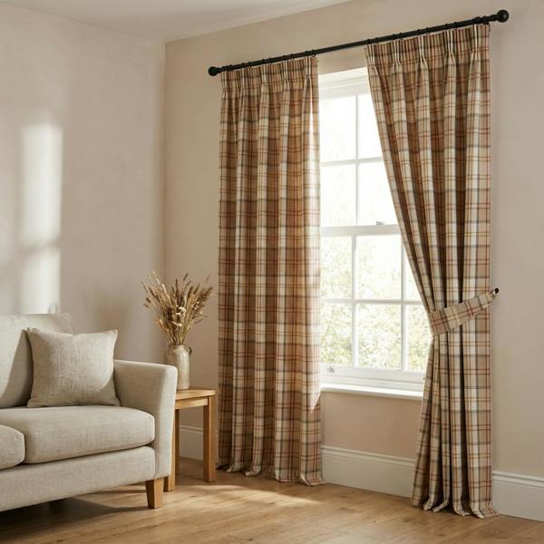Lewis made-to-measure curtains in Natural, styled in a living room