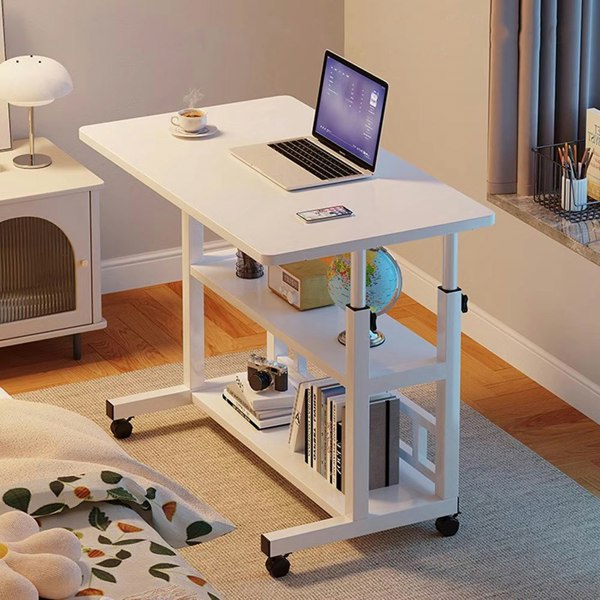 Living and Home 3-tier Height Adjustable Mobile Table Overbed Desk with Shelves Wheels