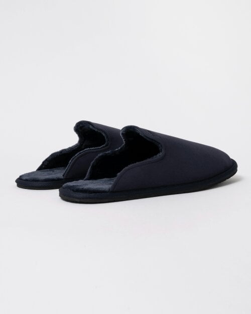 BOSS Orange Mens Shearling-lined slip-on slippers with logo detail - Dark Blue 404