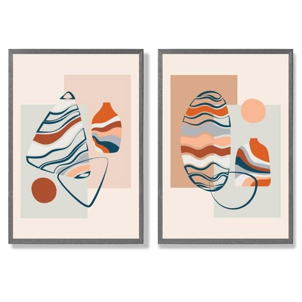 Sage Green Geometric Pineapple Fruit Set of 2 Art Prints with Dark Grey Frame