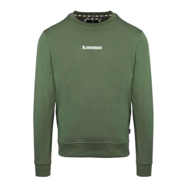 Aquascutum Mens Cotton Blend Ribbed Collar Regular Sweatshirt - Military Green - 